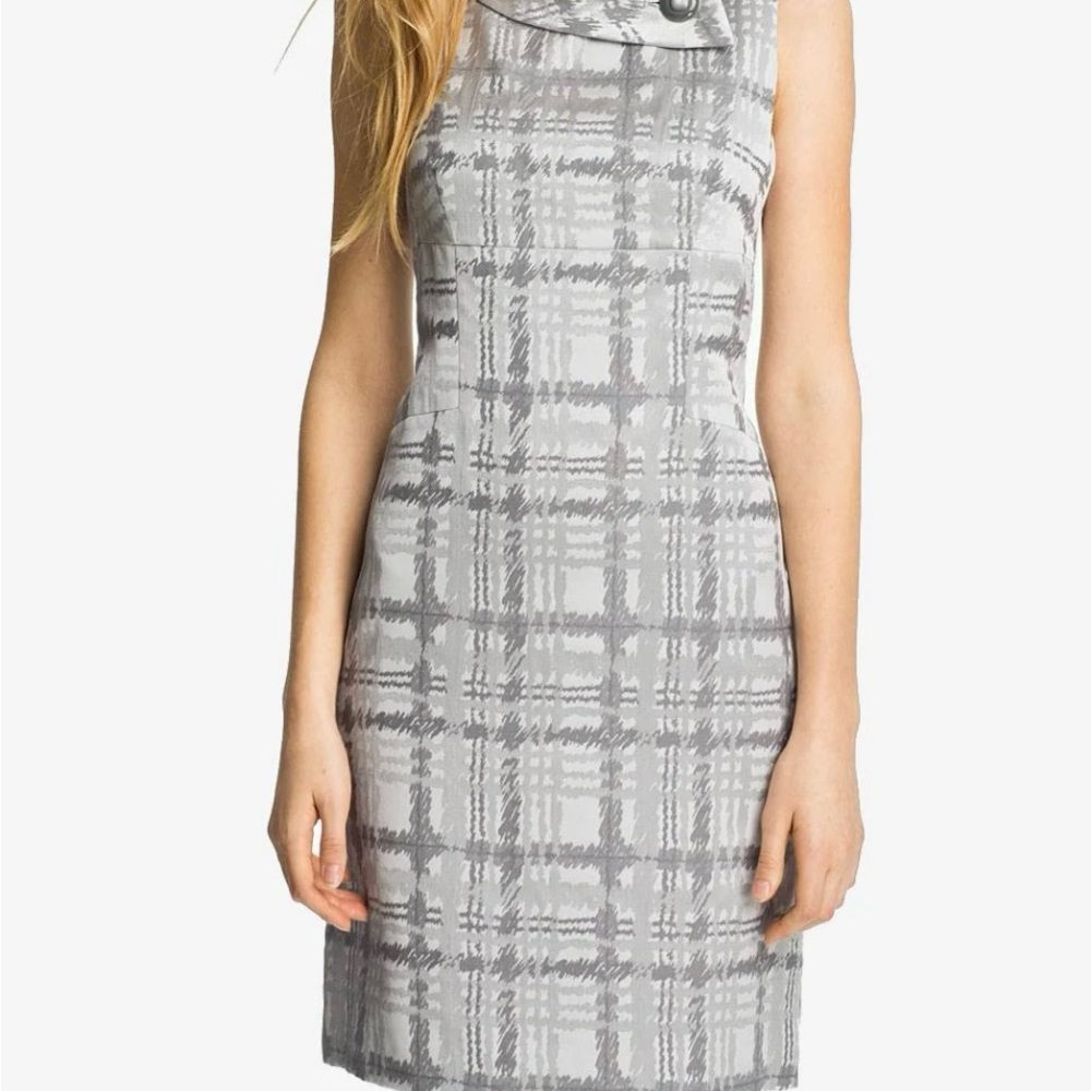 Tahari Silver Gray Sleeveless Sheath Dress
